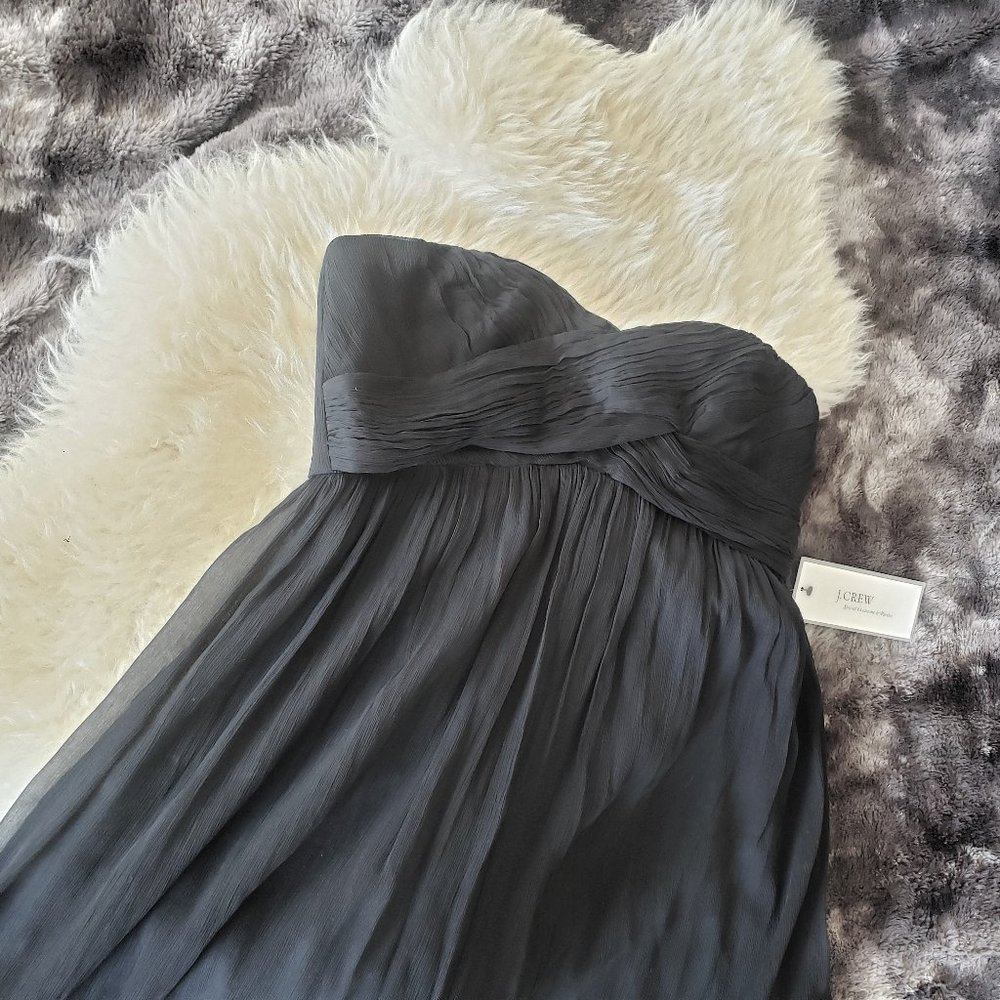 J. Crew Strapless Silk Chiffon Dress - NWT! Elegant Black Dress Size 6 - Picture 6 of 16